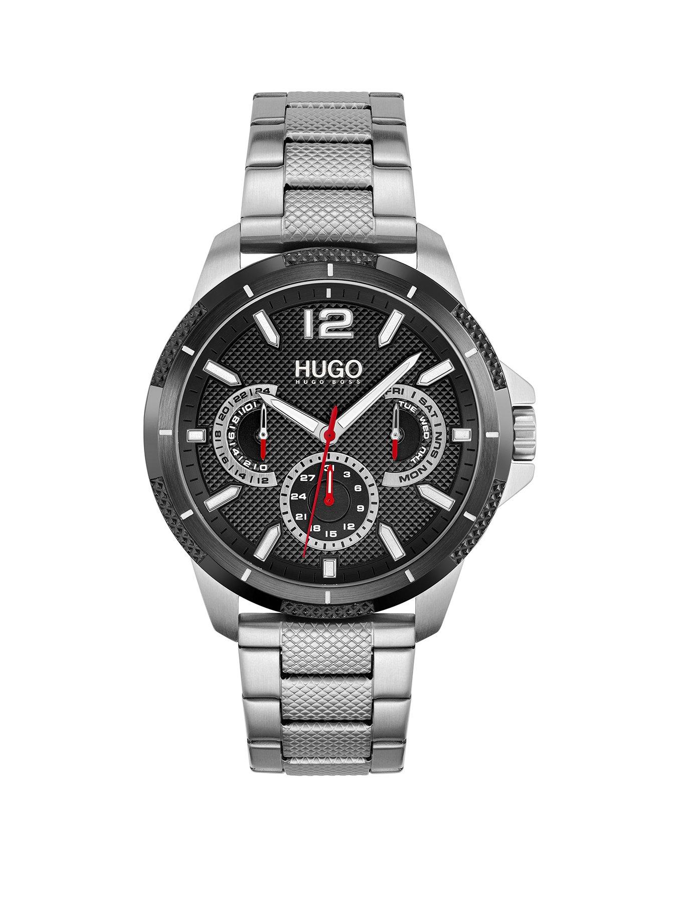 HUGO #SPORT Black Dial and Stainless Steel Bracelet Gents Watch