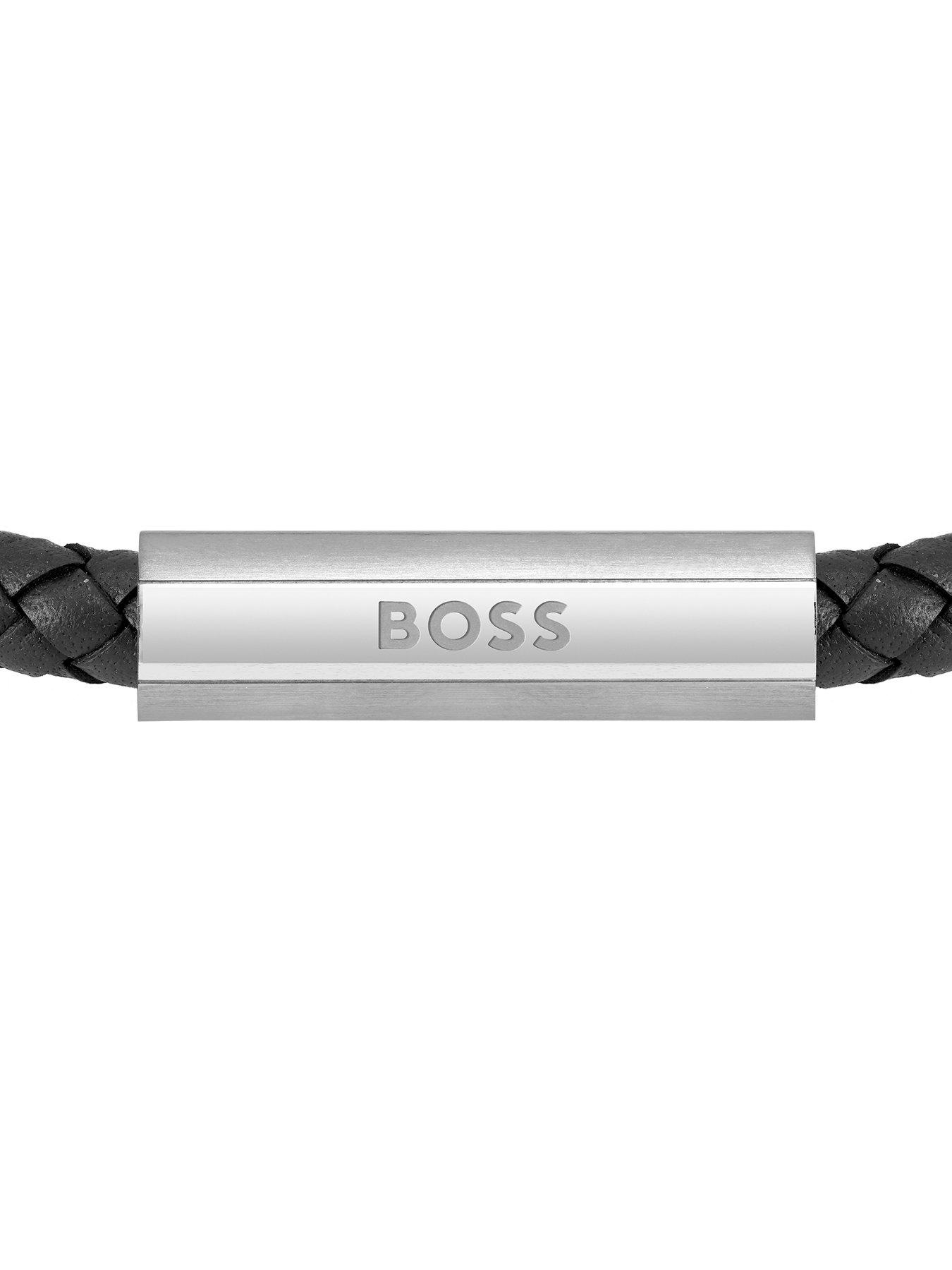 Image 2 of 4 of BOSS Braided Black&nbsp;Leather and Stainless Steel Gents Bracelet