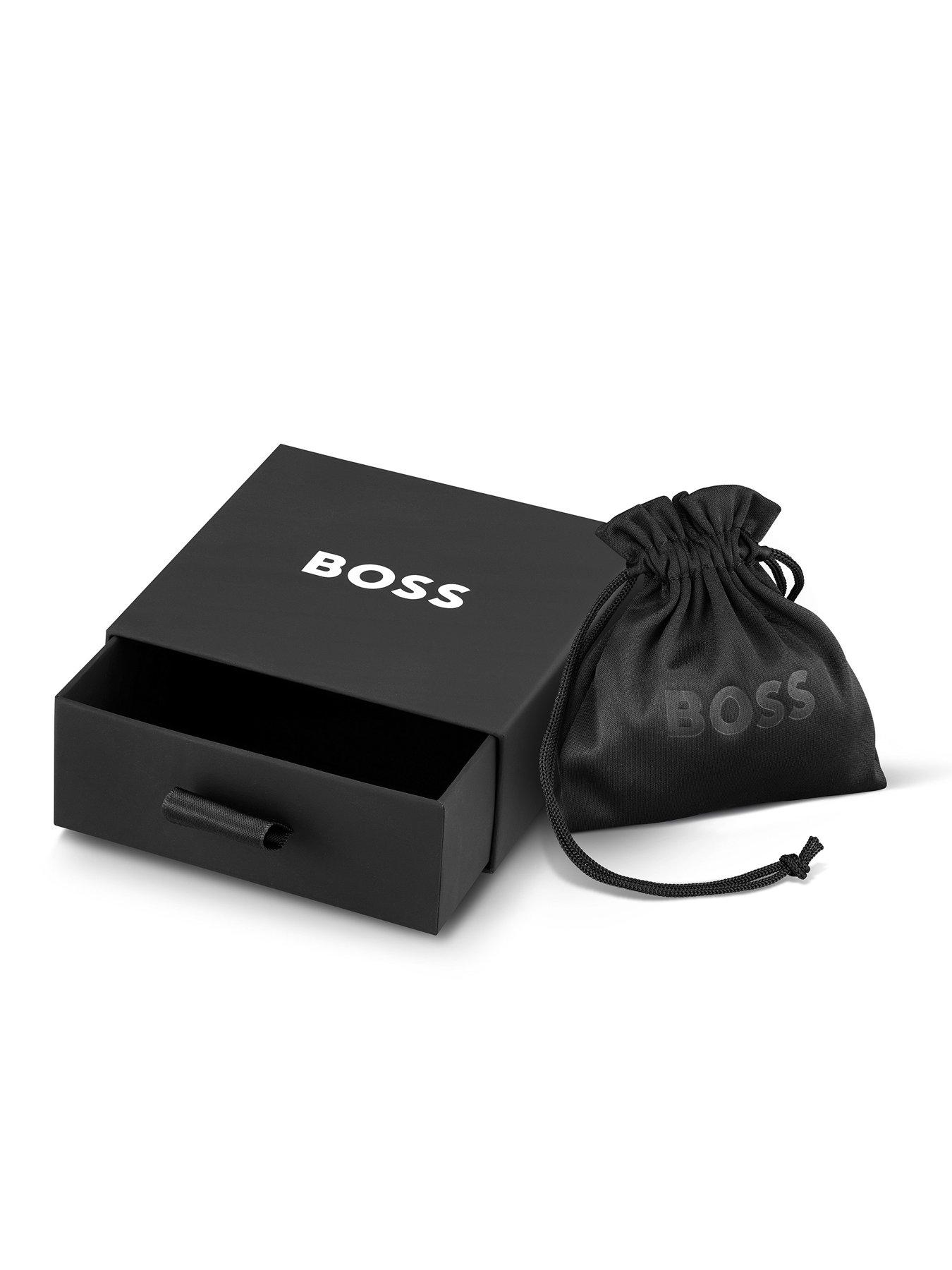 Image 4 of 4 of BOSS Braided Black&nbsp;Leather and Stainless Steel Gents Bracelet