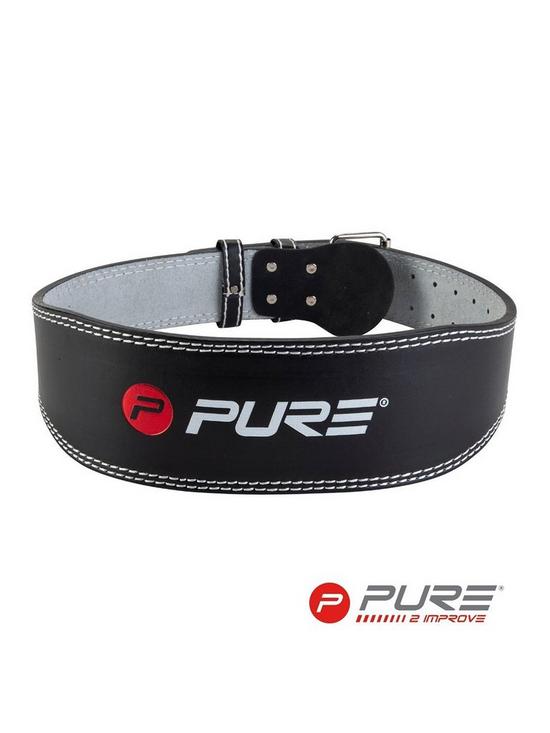 stillFront image of pure2improve-deluxe-padded-leather-and-suede-weightlifting-belt-large