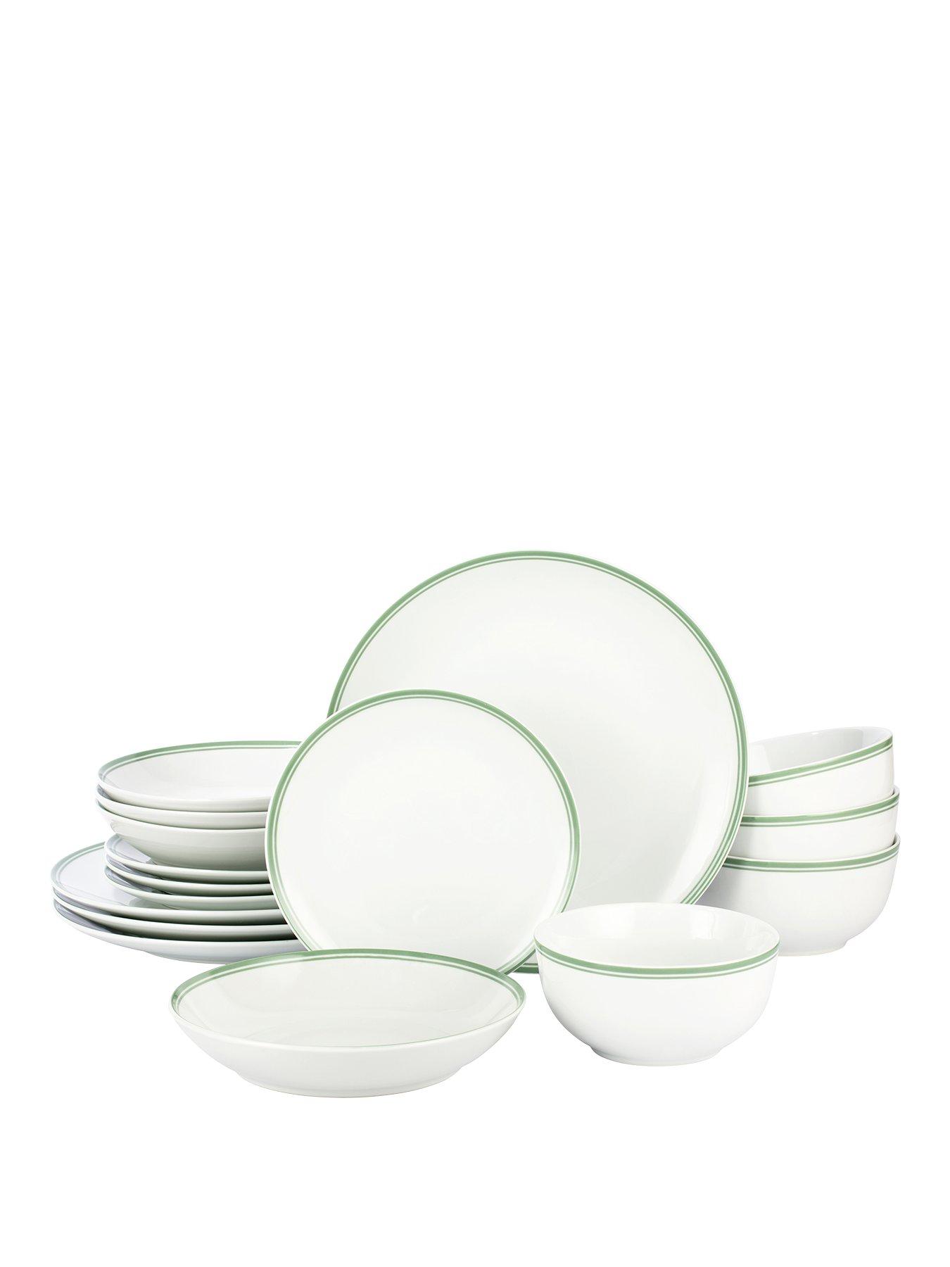 Product photograph of Waterside 16 Piece St Ives Green Stripe Dinner Set - Green from very.co.uk