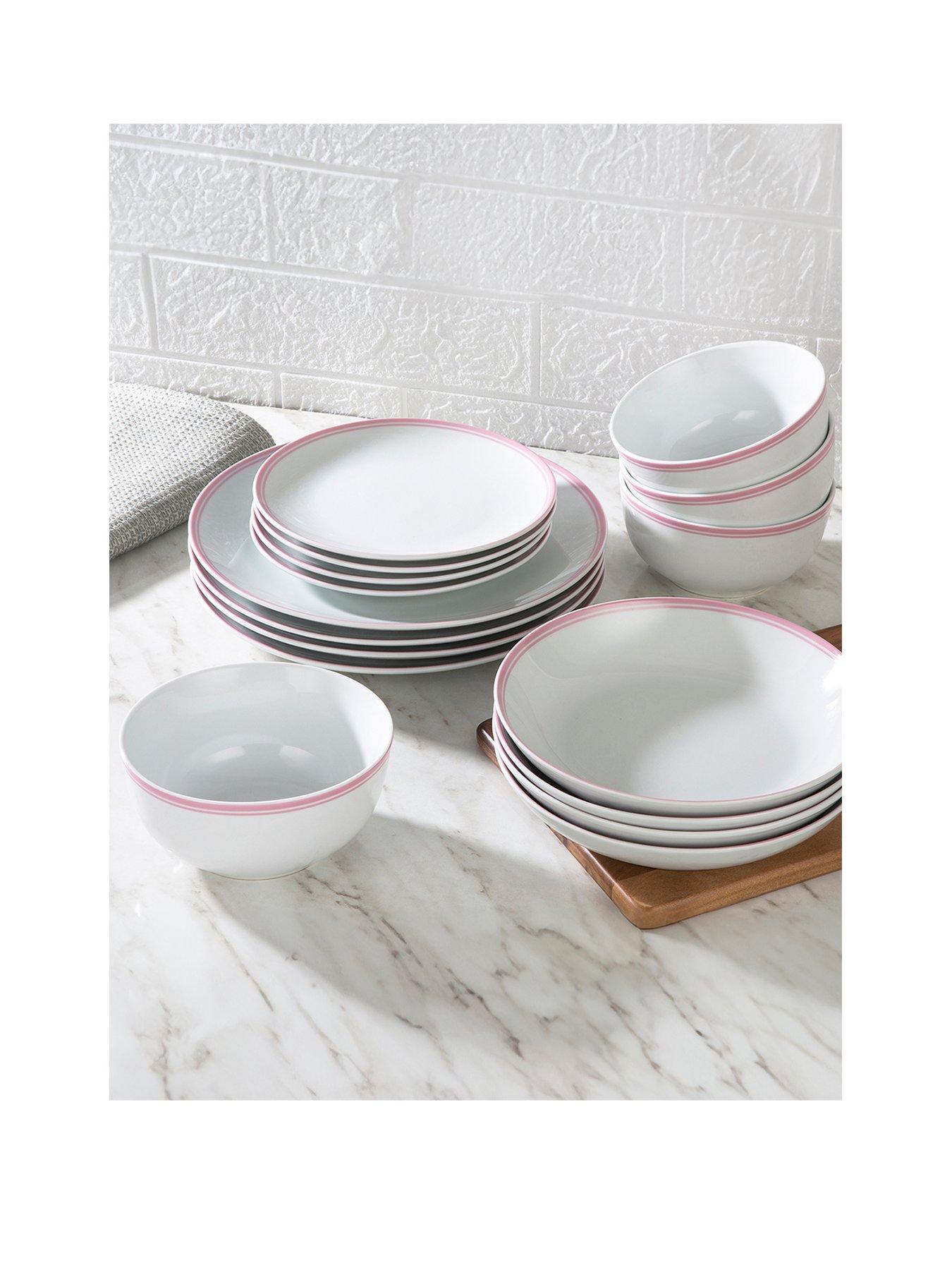 Product photograph of Waterside 16 Piece St Ives Pink Stripe Dinner Set from very.co.uk