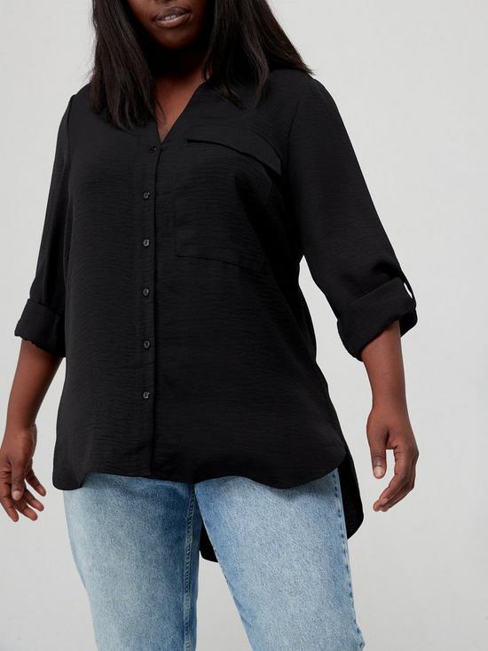 front image of v-by-very-curve-button-through-longline-shirt-black