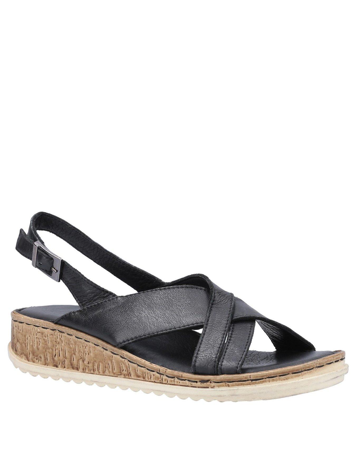 Black leather wedge outlet sandals uk