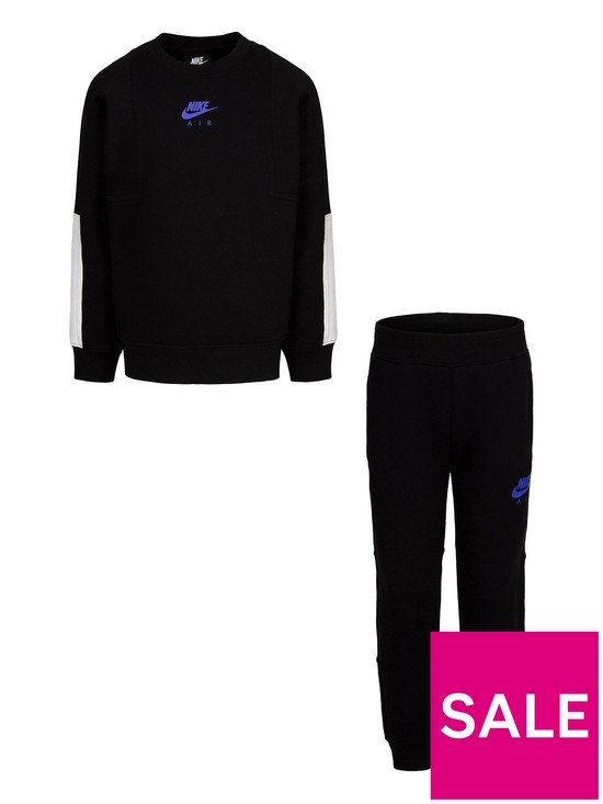 front image of nike-younger-air-crew-and-pant-set-black