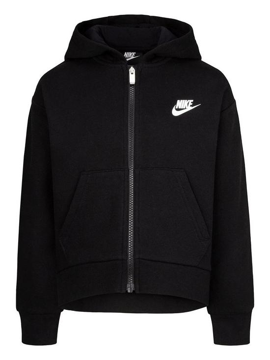 Nike Younger Club Fleece High Low Full Zip Hoodie - Black | very.co.uk