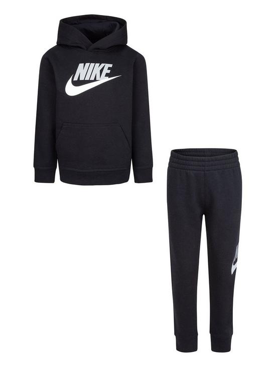 front image of nike-younger-fleece-pullover-hoodie-and-joggers-2-piece-set-blackgrey