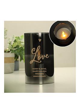 Product photograph of The Personalised Memento Company Personalised Love Smoked Glass Led Candle from very.co.uk