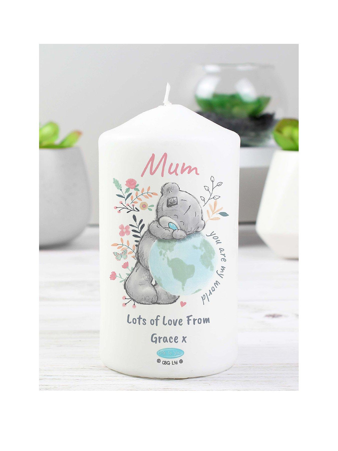 Product photograph of The Personalised Memento Company Personalised Me To You Mum You Are The World Candle from very.co.uk