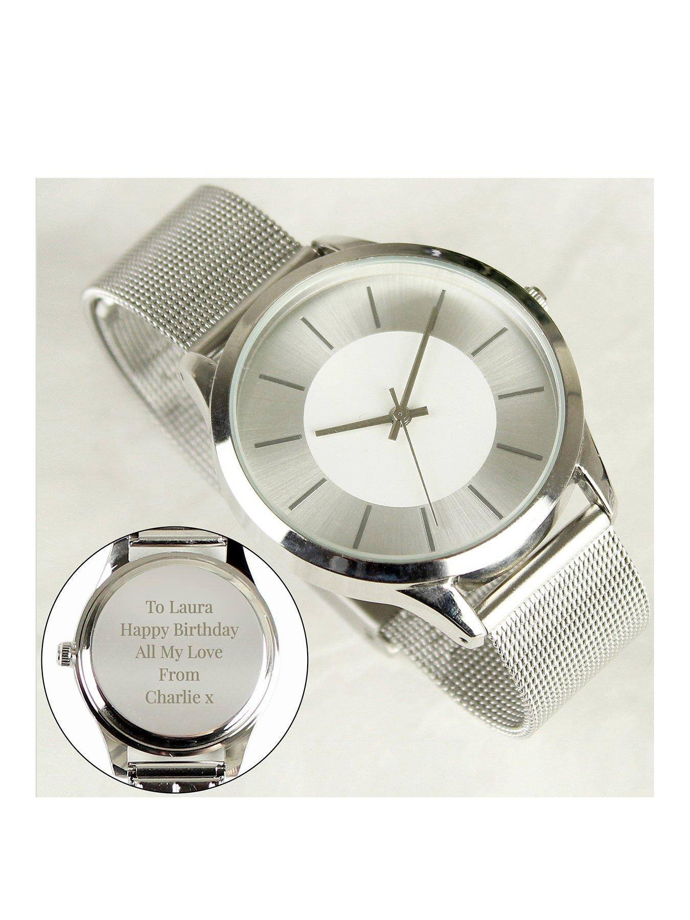 Product photograph of Personalised Silver Metal Strap Ladies Watch from very.co.uk