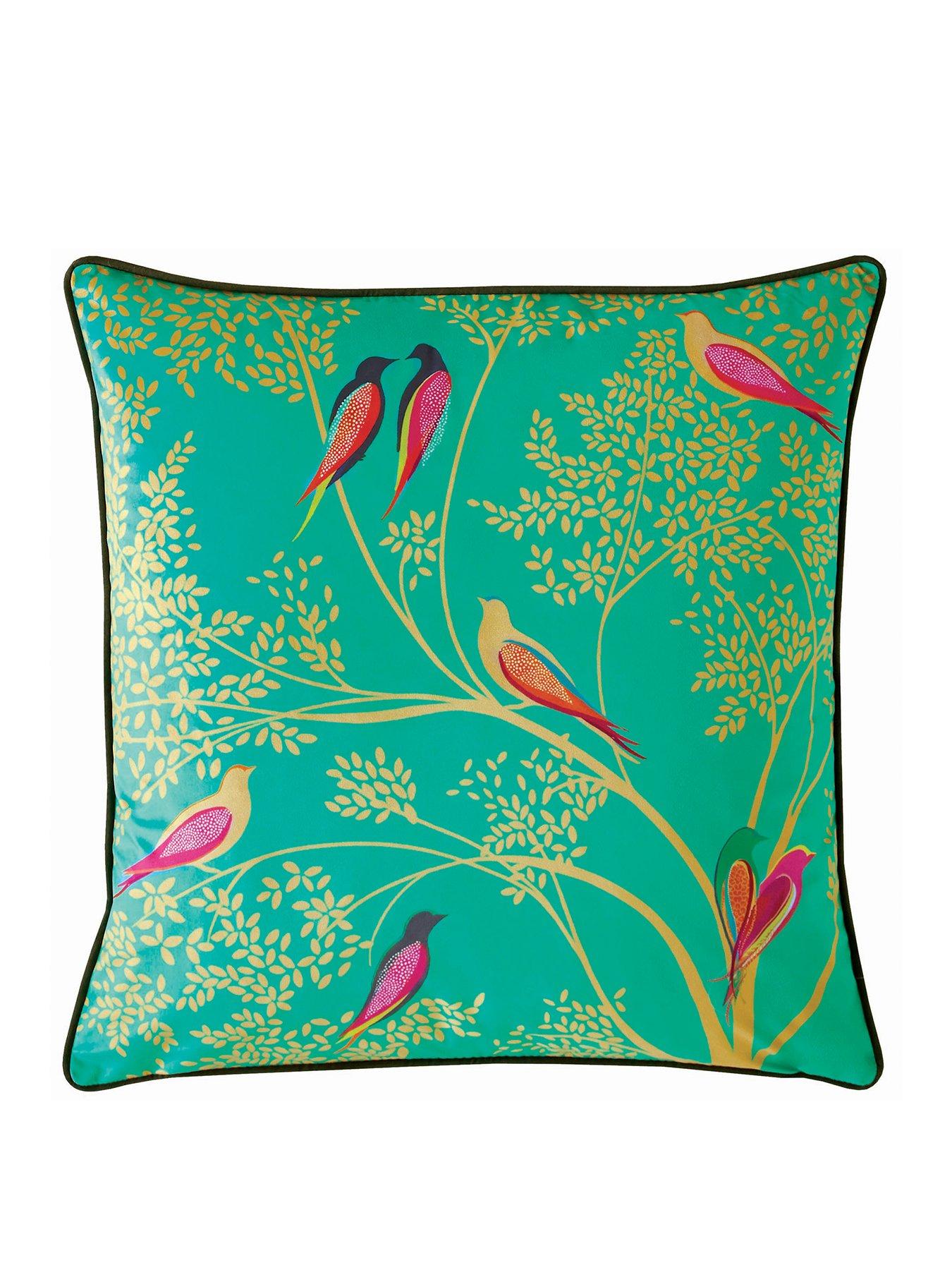 Product photograph of Sara Miller Green Birds Cushion from very.co.uk