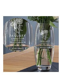 Product photograph of The Personalised Memento Company Personalised Birth Flower Engraved Vase from very.co.uk