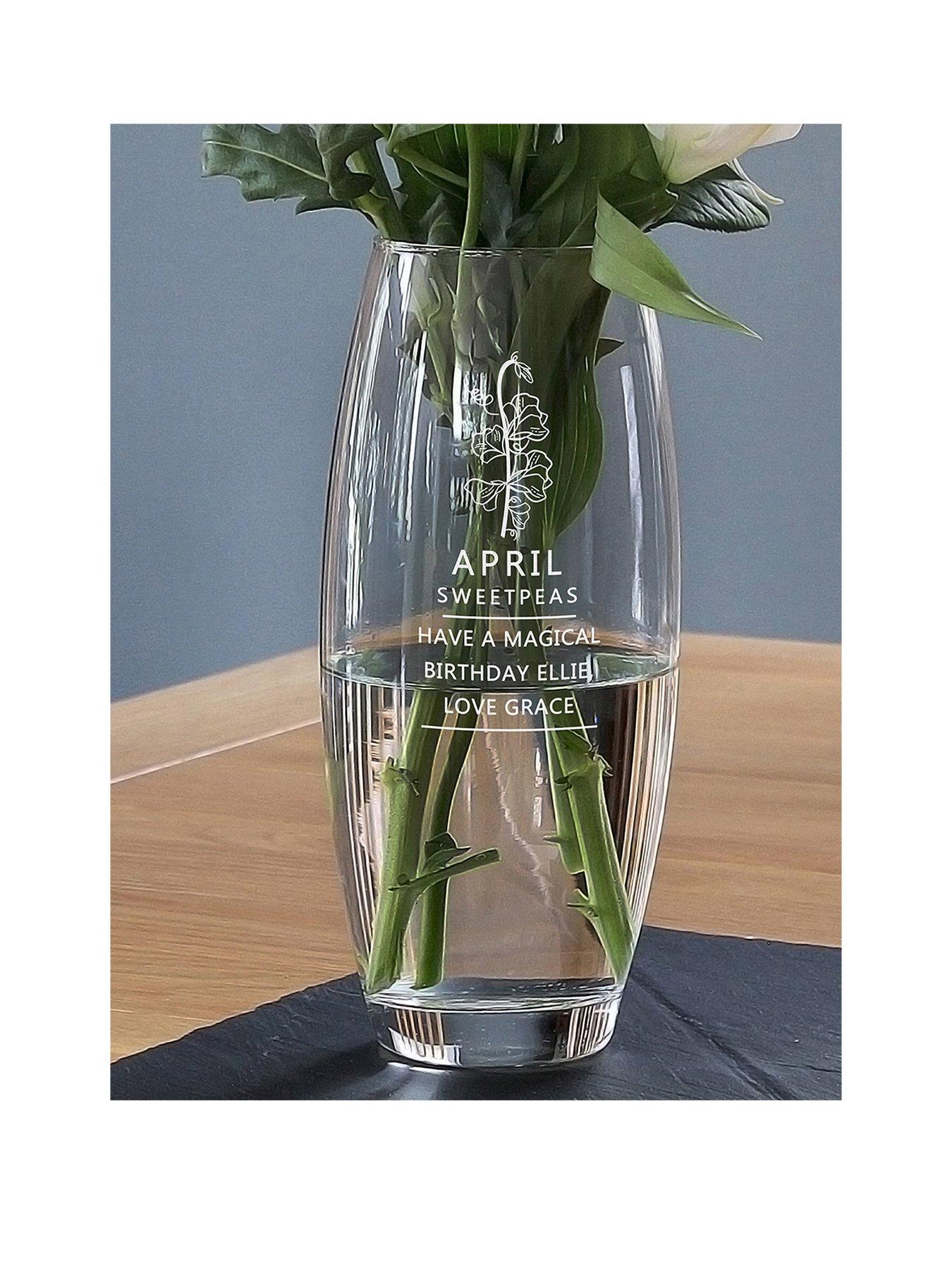 Image of The Personalised Memento Company Personalised Birth Flower Engraved Vase