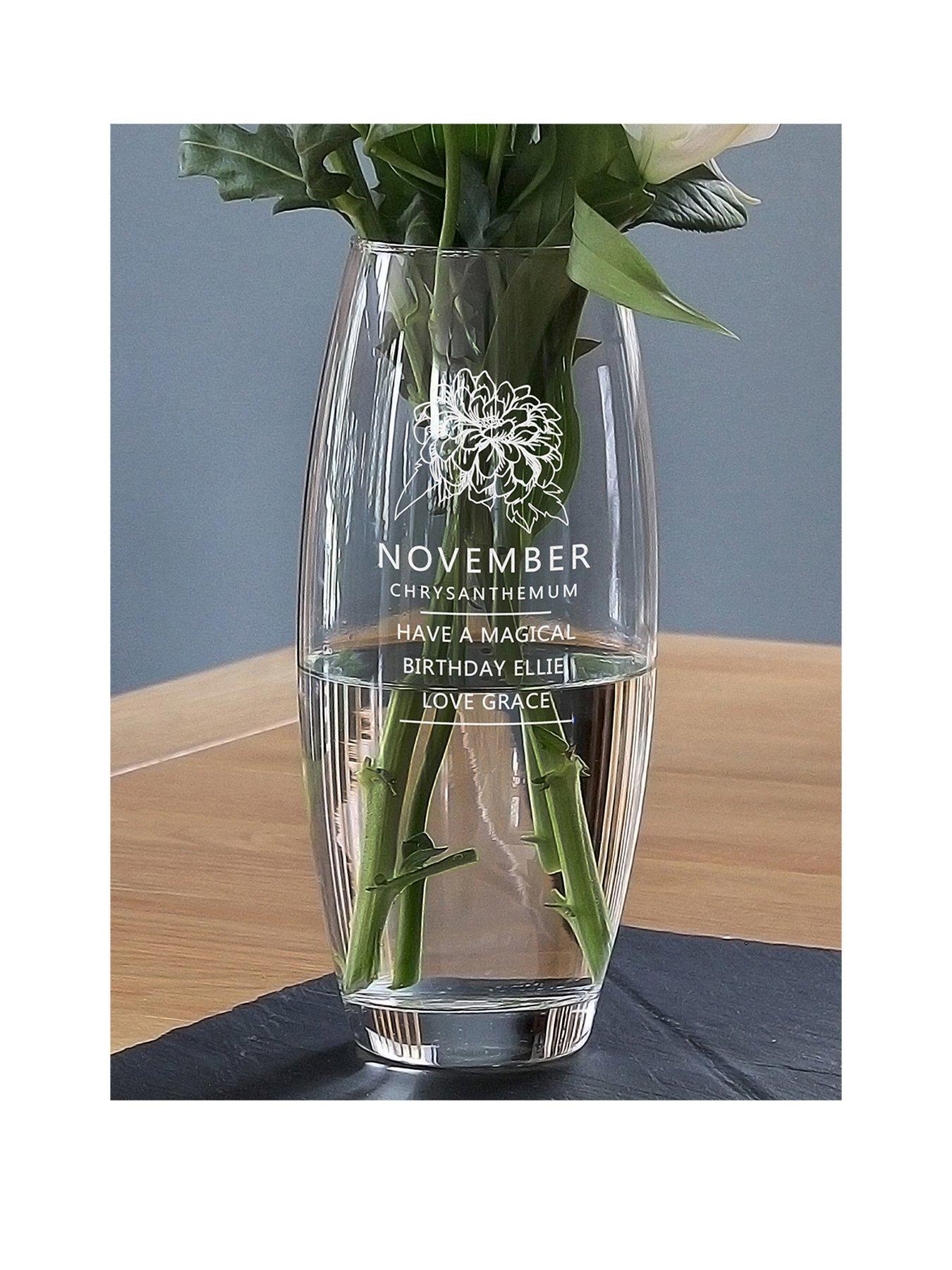 The Personalised Memento Company Personalised Birth Flower Engraved Vase