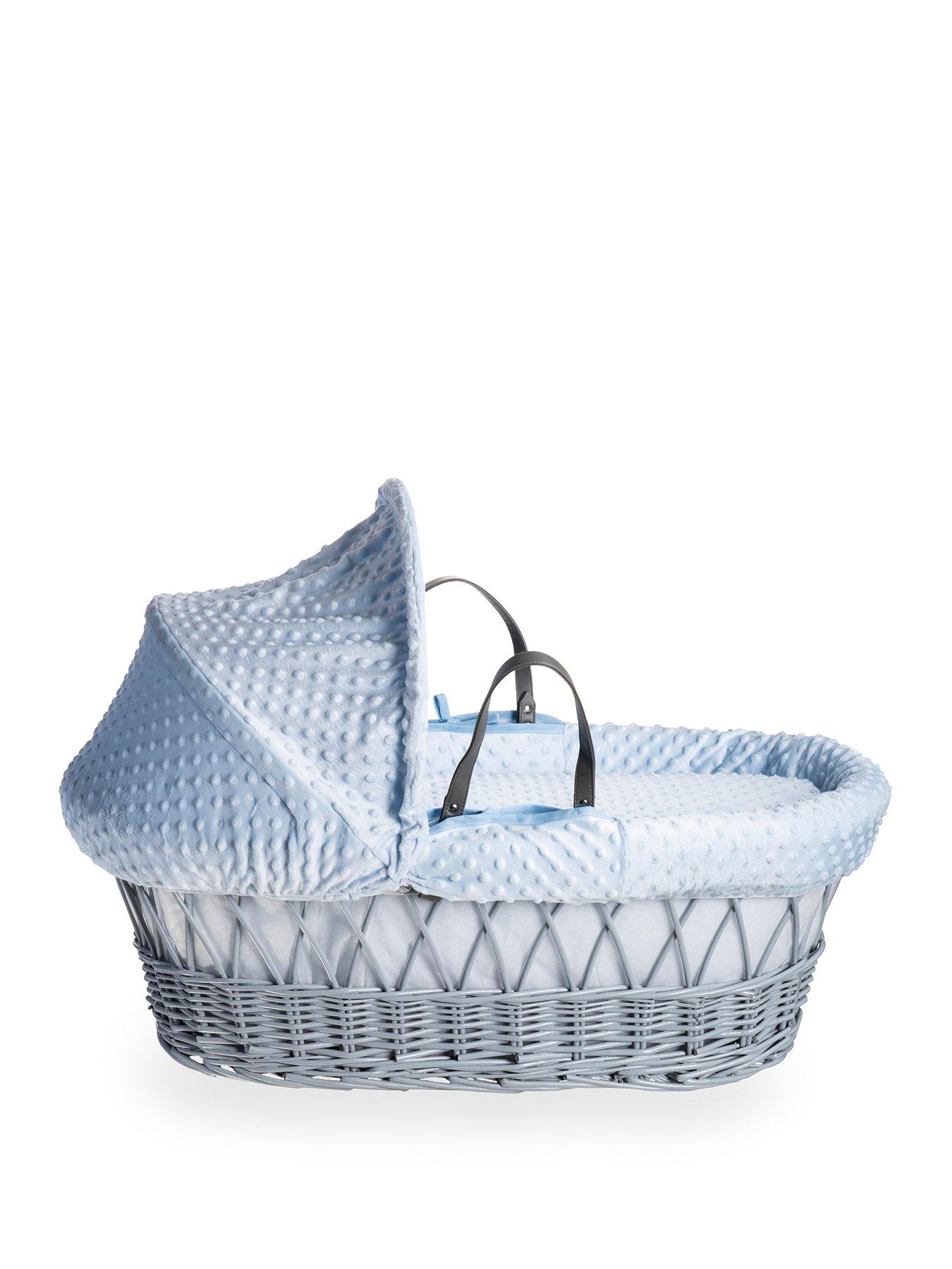 Image 2 of 6 of Clair De Lune Dimple Grey Wicker Moses Basket &amp; Deluxe Rocking Stand - Blue