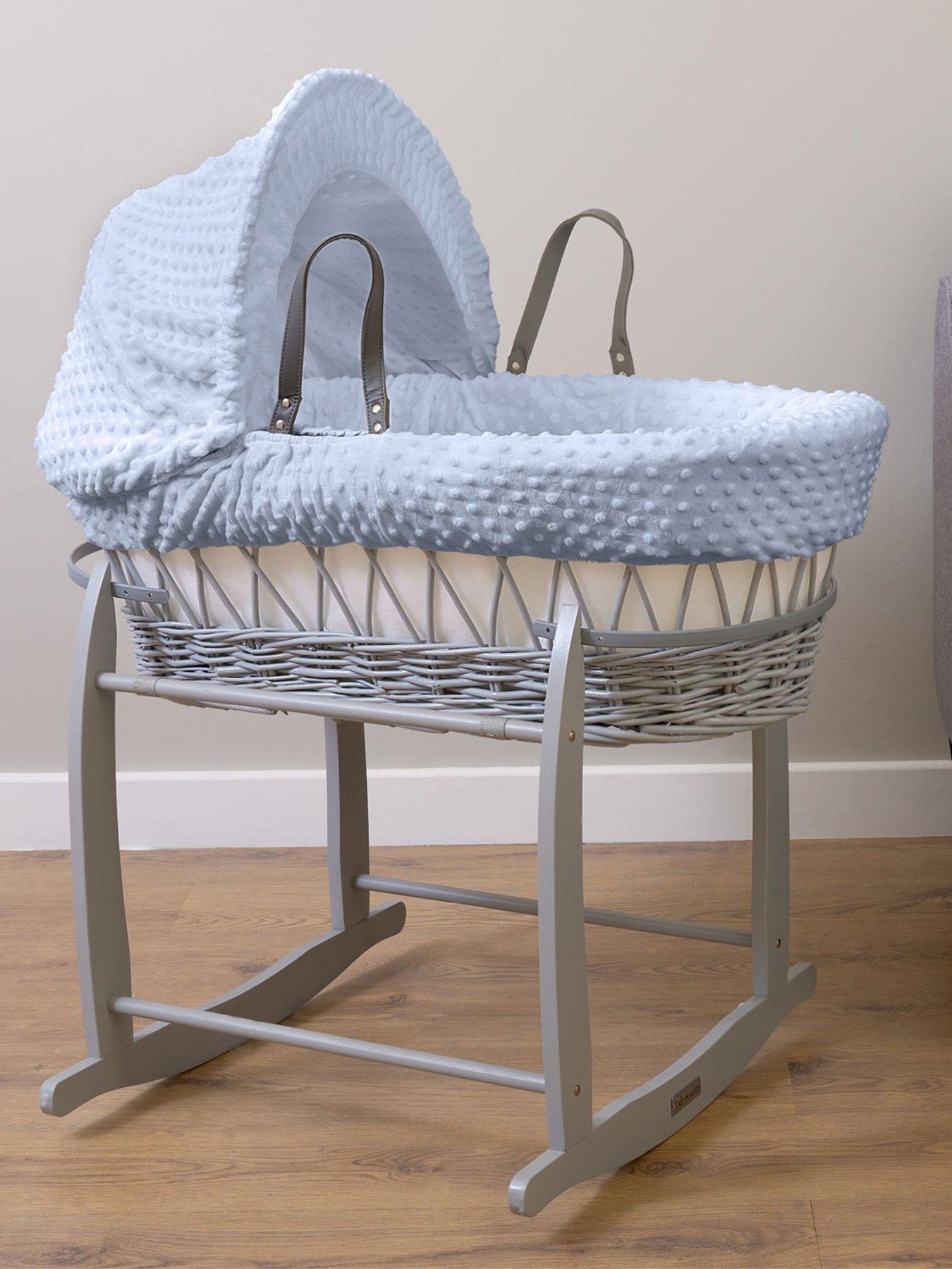 Image 3 of 6 of Clair De Lune Dimple Grey Wicker Moses Basket &amp; Deluxe Rocking Stand - Blue