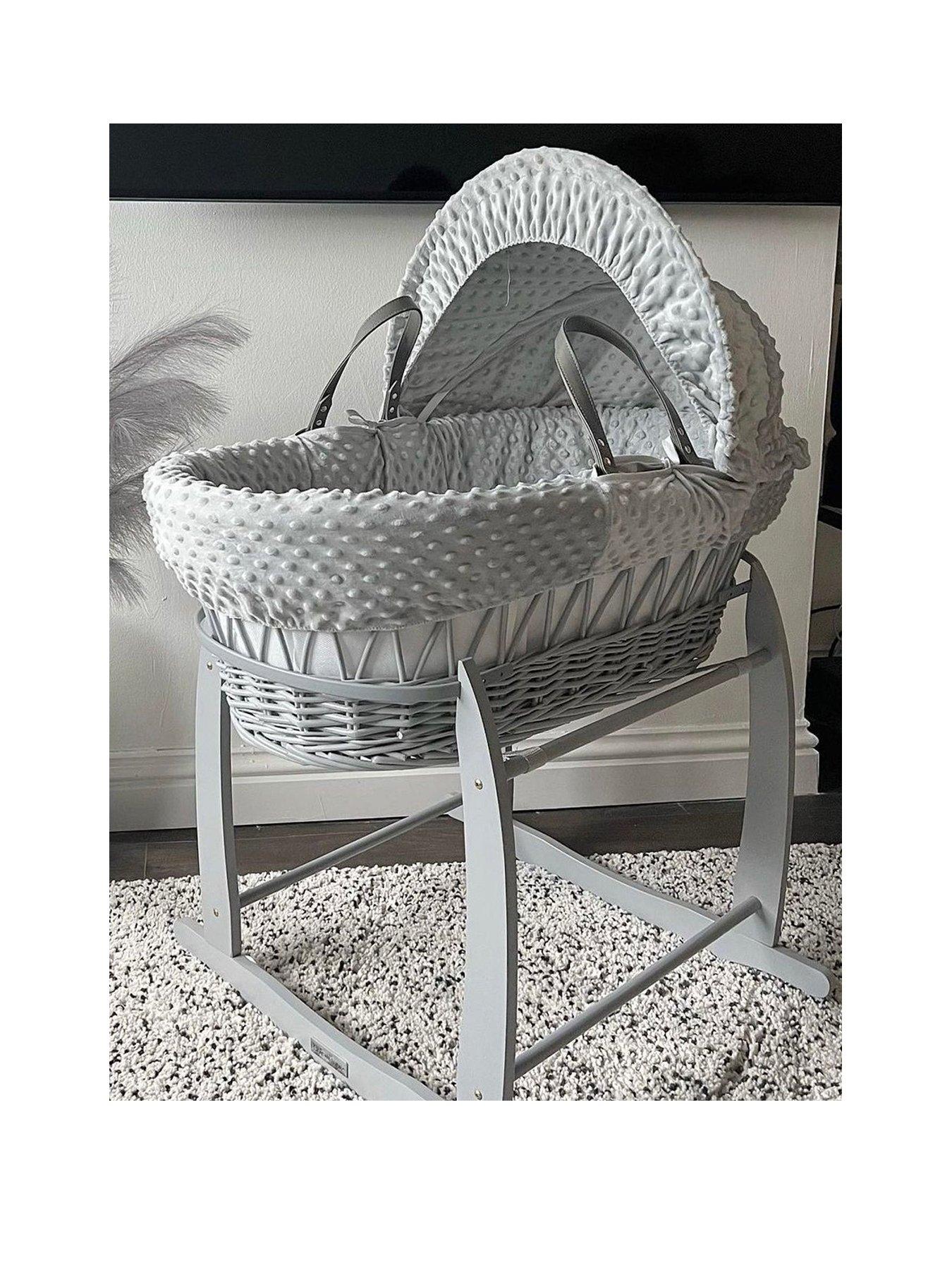 Clair De Lune Dimple Grey Wicker Moses Basket & Deluxe Rocking Stand