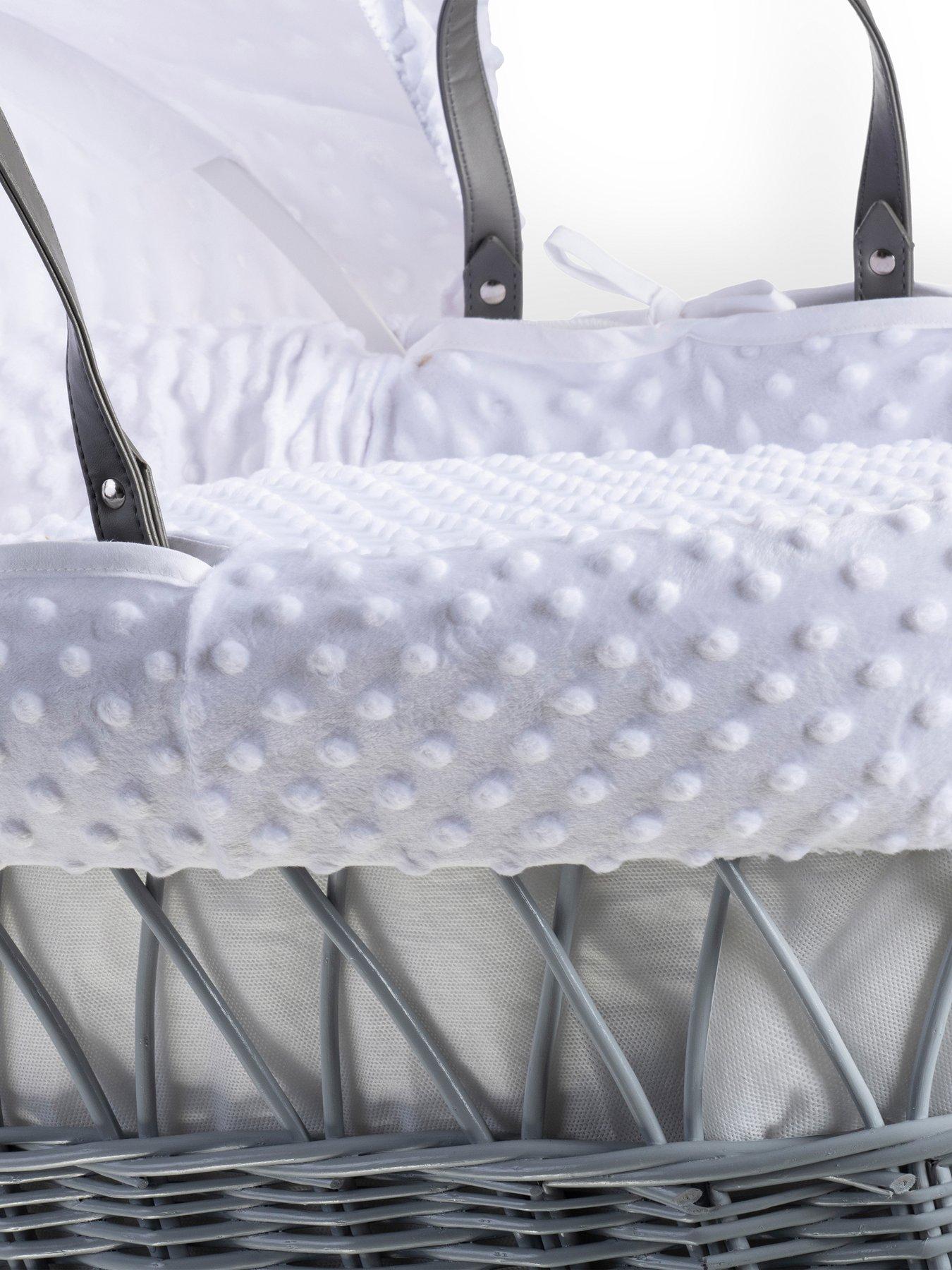 Clair De Lune | Dimple Grey Wicker Moses Basket & Grey Deluxe Rocking Stand | Moses Basket Bundle | Pink