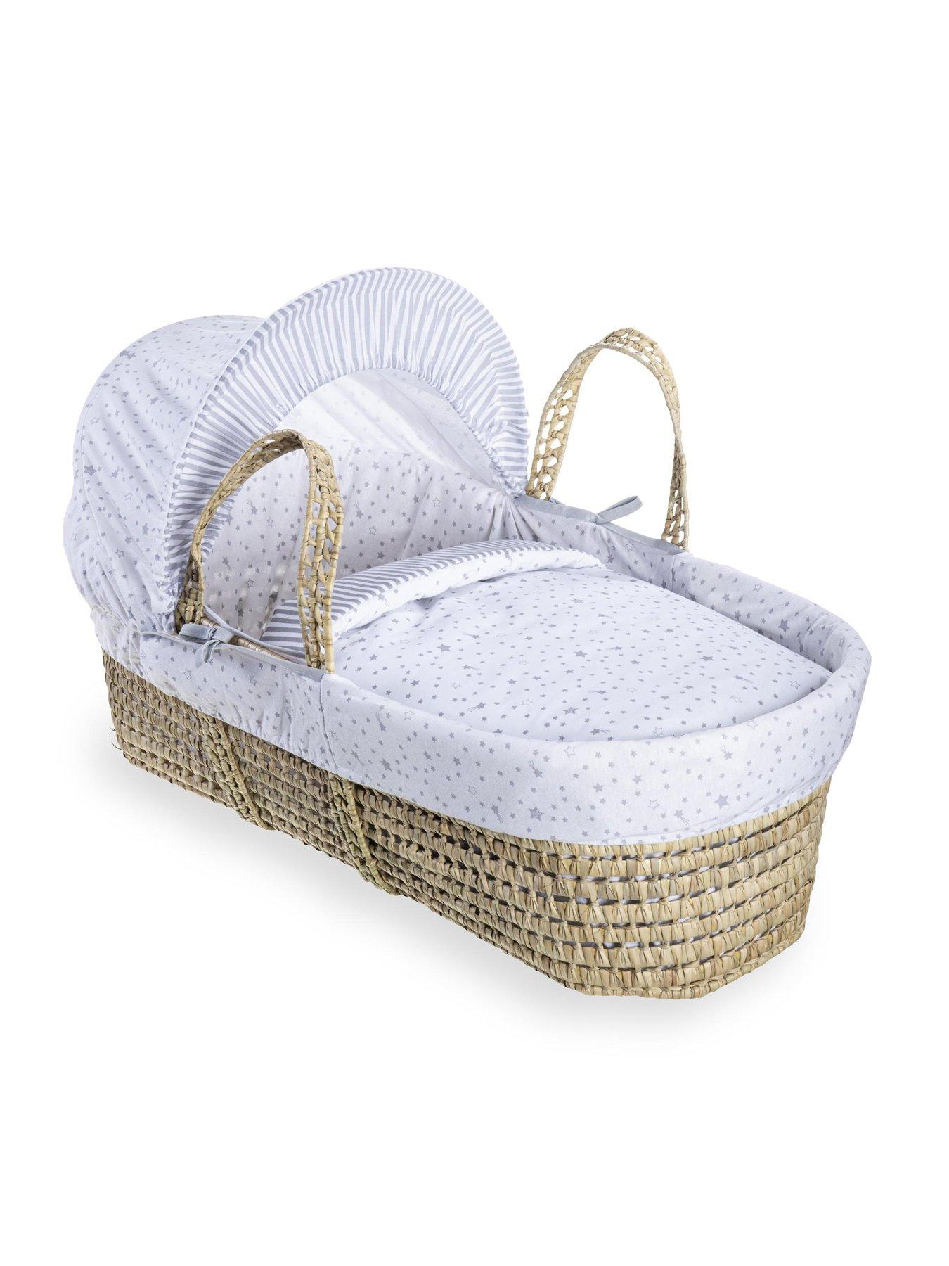 Product photograph of Clair De Lune Stars Stripes Palm Moses Basket - Grey from very.co.uk