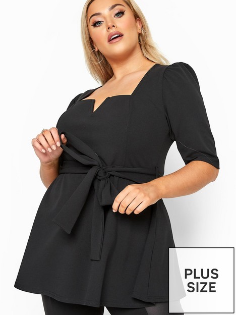 yours-yoursnbsplondon-notch-neck-belted-peplum-top-black