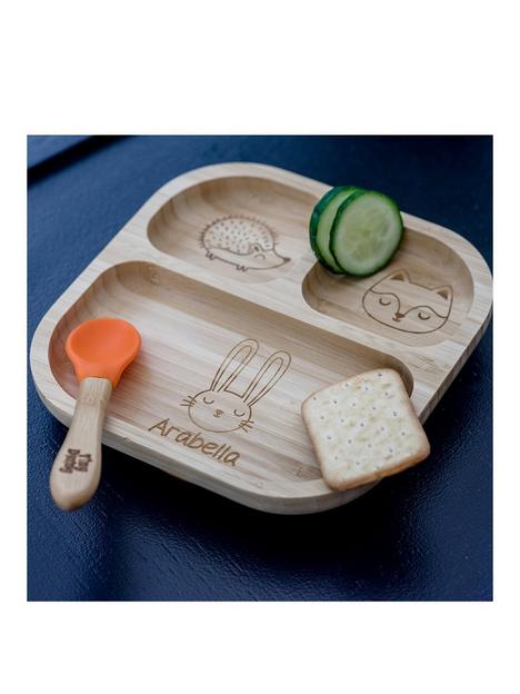 the-personalised-memento-company-woodland-bamboo-suction-plate-and-spoon
