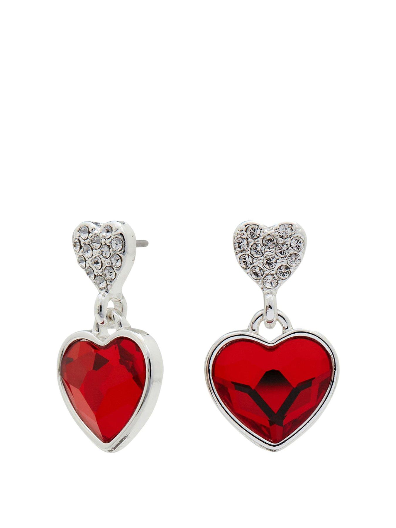 Product photograph of Jon Richard Silver Plated Crystal Red Dancing Heart Drop Earrings from very.co.uk