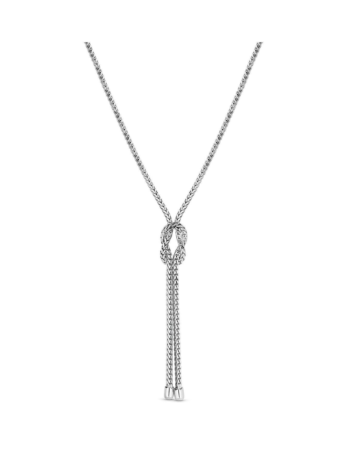  Sterling Silver 925 Polished Fox Tail Knot Lariat Necklace