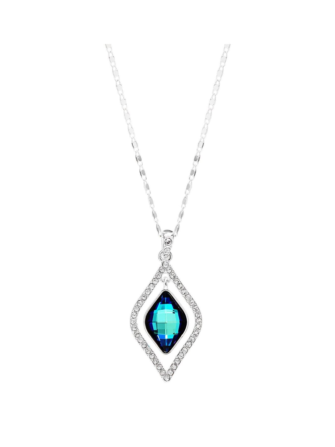  Sterling Silver Crystal Pendant with Blue Bermuda Stone