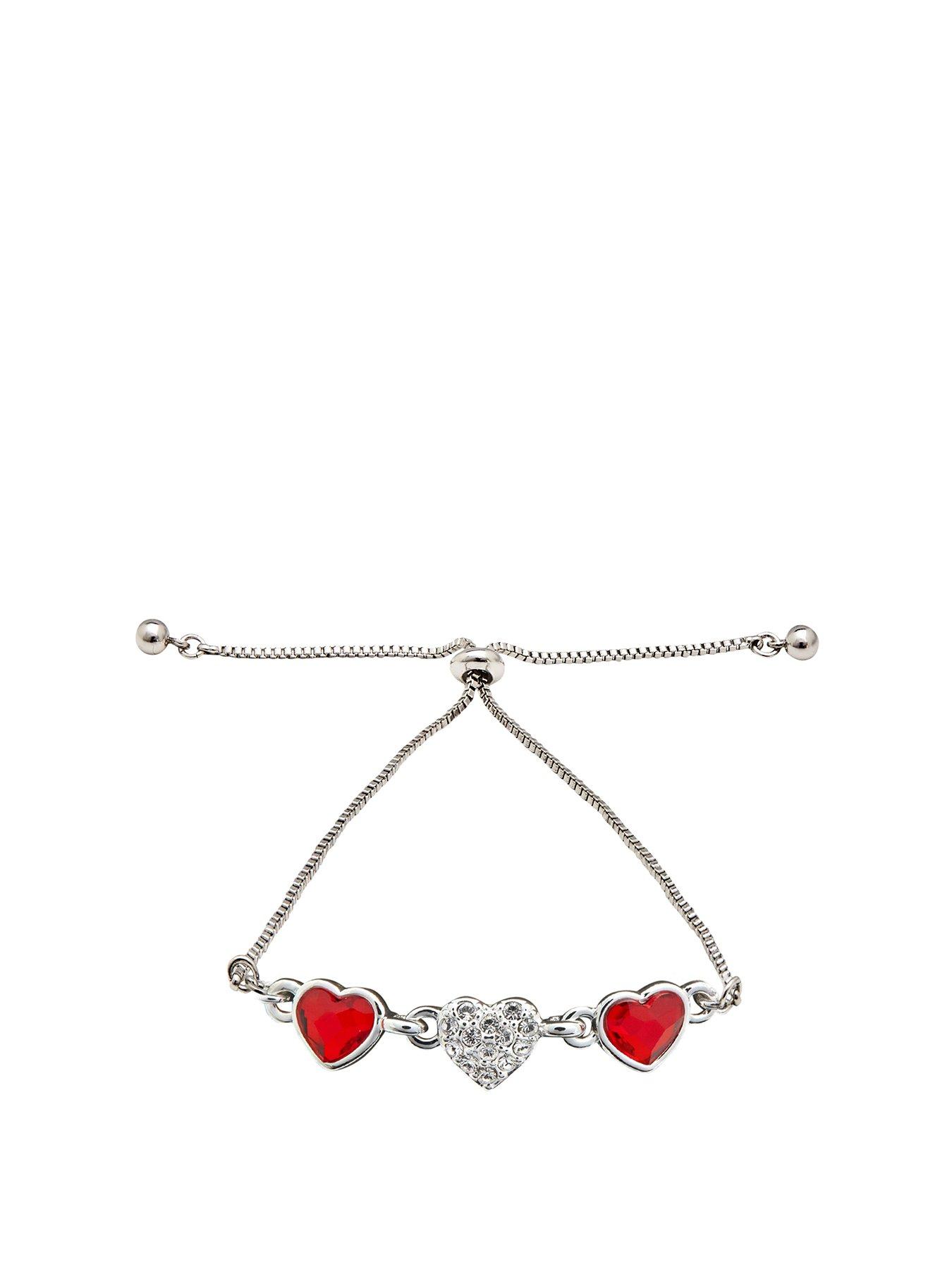 undefined Silver Plate Swarovski Red Dancing Heart Toggle B
