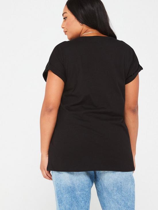 stillFront image of v-by-very-curve-v-neck-turn-back-cuff-t-shirt-black