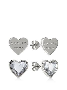 radley love heart 2 x heart earring studs, multi, women
