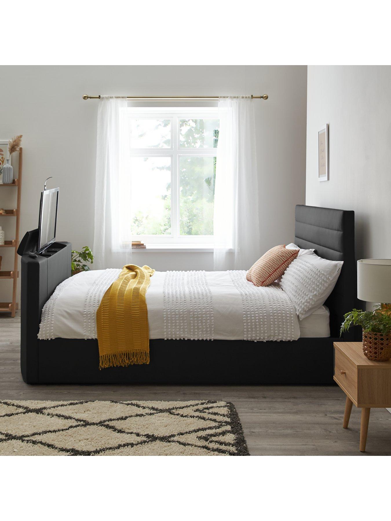 Product photograph of Very Home Kingsley Faux Leather Tv Bed Frame With Mattress Options Buy Amp Save - Fits Up To 32 Inch Tv - Bed Frame With Microquilt Mattress from very.co.uk