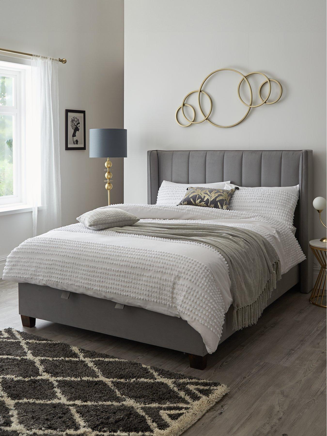 Product photograph of Very Home Dakota Velvet Ottoman Storage Bed With Mattress Options - Grey - Bed Frame With Memory Mattress from very.co.uk