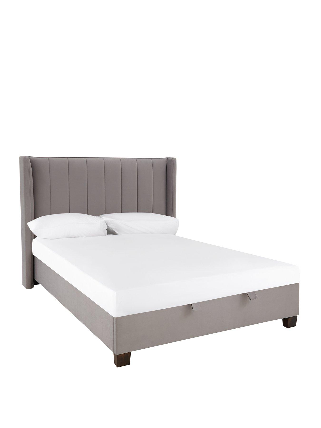 Product photograph of Very Home Dakota Velvet Ottoman Storage Bed With Mattress Options - Grey - Bed Frame With Microquilt Mattress from very.co.uk