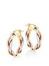  image of beaverbrooks-gold-rose-gold-and-white-gold-plait-hoop-earrings