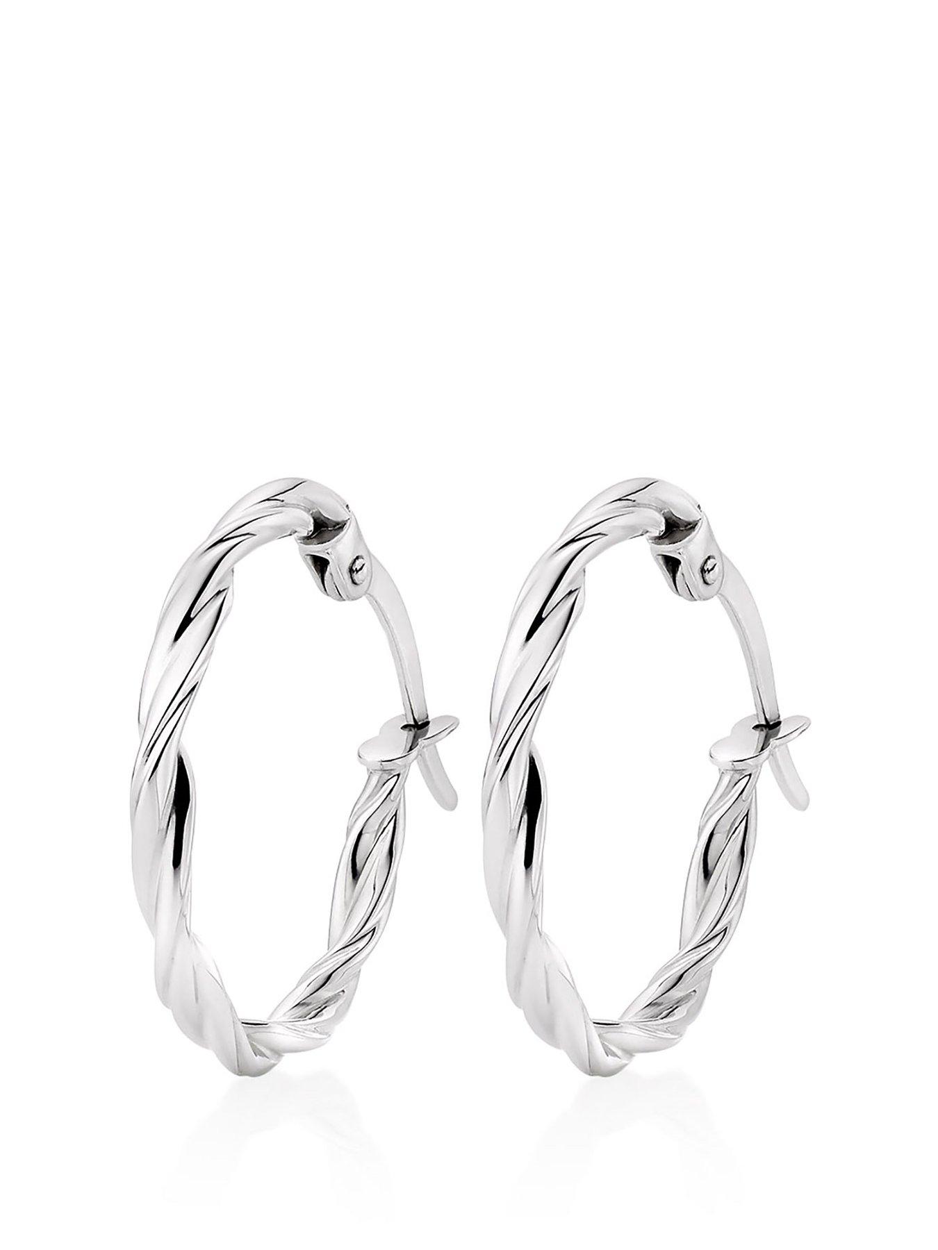 undefined 9ct White Gold Twist Hoop Earrings
