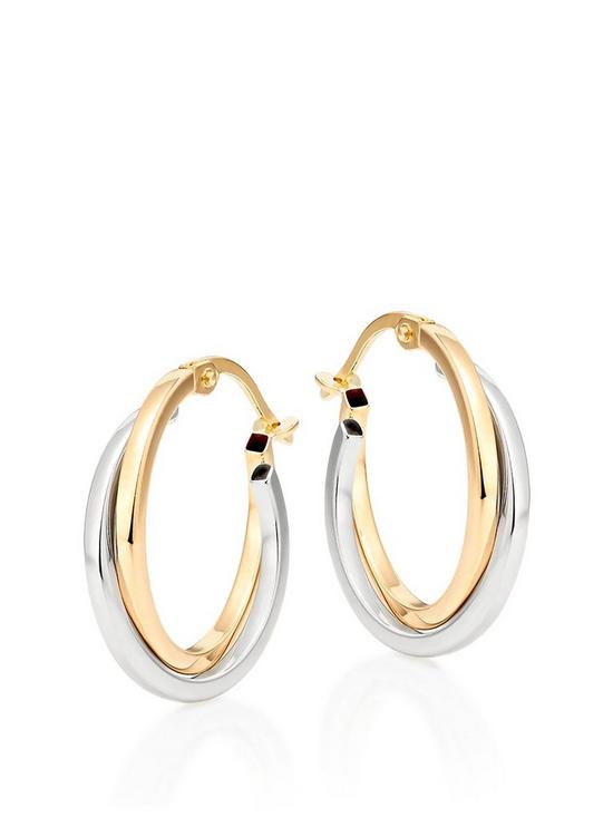 front image of beaverbrooks-9ct-gold-and-white-gold-hoop-earrings