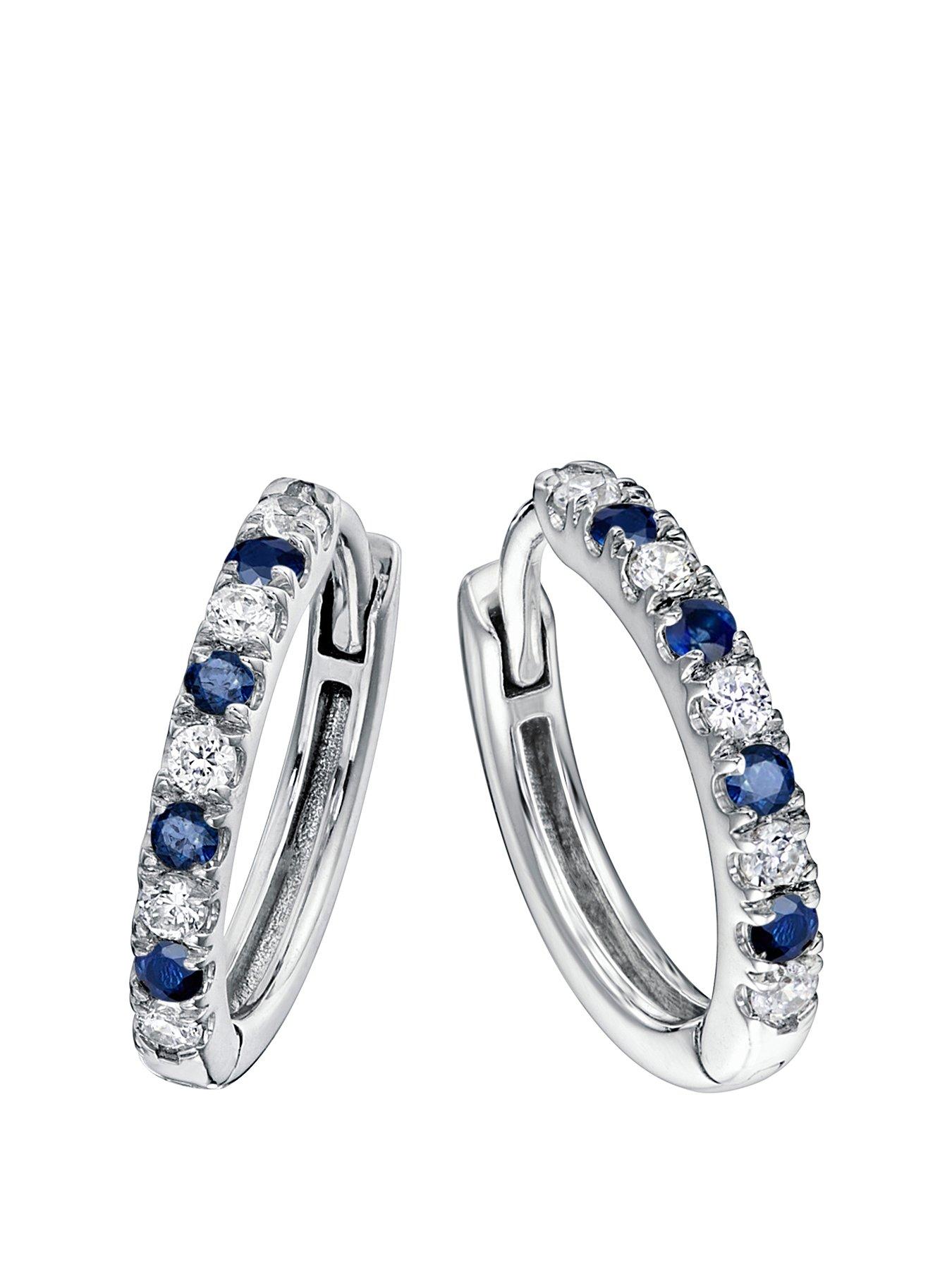 Product photograph of Created Brilliance Julia Created Brilliance 9ct White Gold Created Sapphire And 0 18ct Lab Grown Diamond Hoop Earrings from very.co.uk