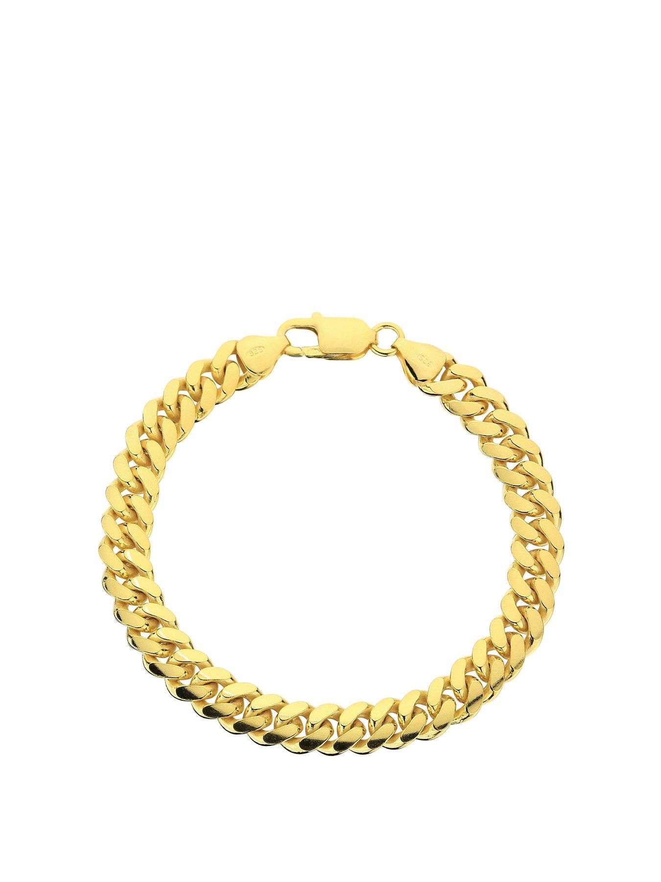 Men THE LOVE SILVER COLLECTION GOLD PLATED STERLING SILVER SQUARE 8 INCH CURB CHAIN BRACELET