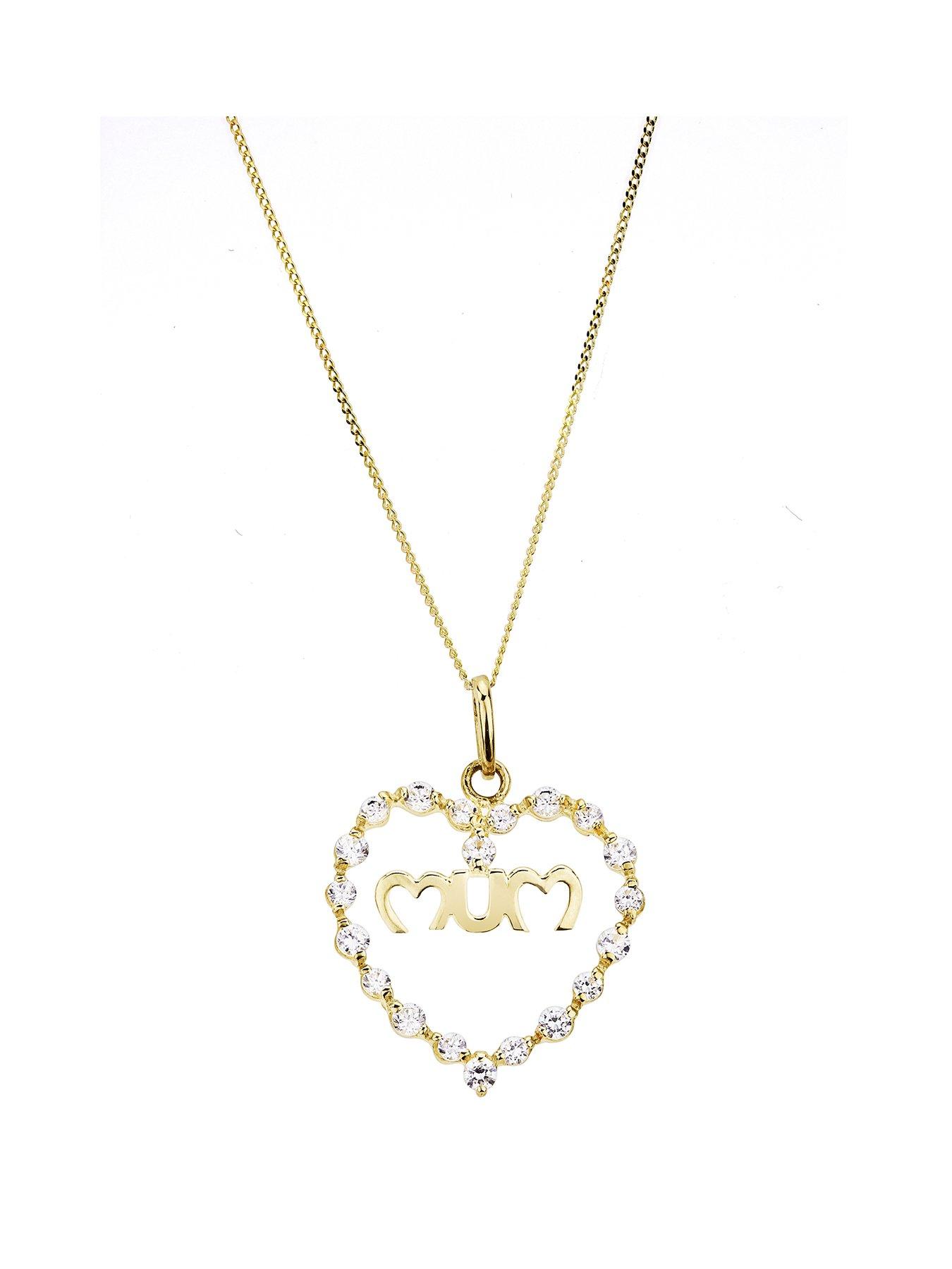 Product photograph of Love Gold Love Gold 9ct Yellow Gold White Cubic Zirconia Mum Heart Pendant On 18 Inch Curb Chain from very.co.uk