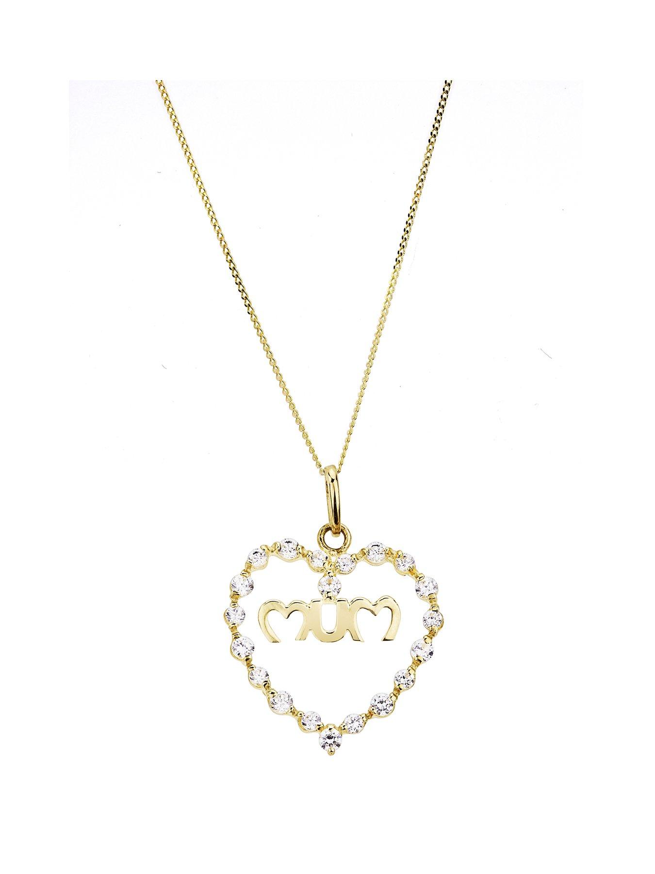 undefined Love Gold 9ct Yellow Gold White Cubic Zirconia "Mum " Heart Pendant On 18 Inch Curb Chain