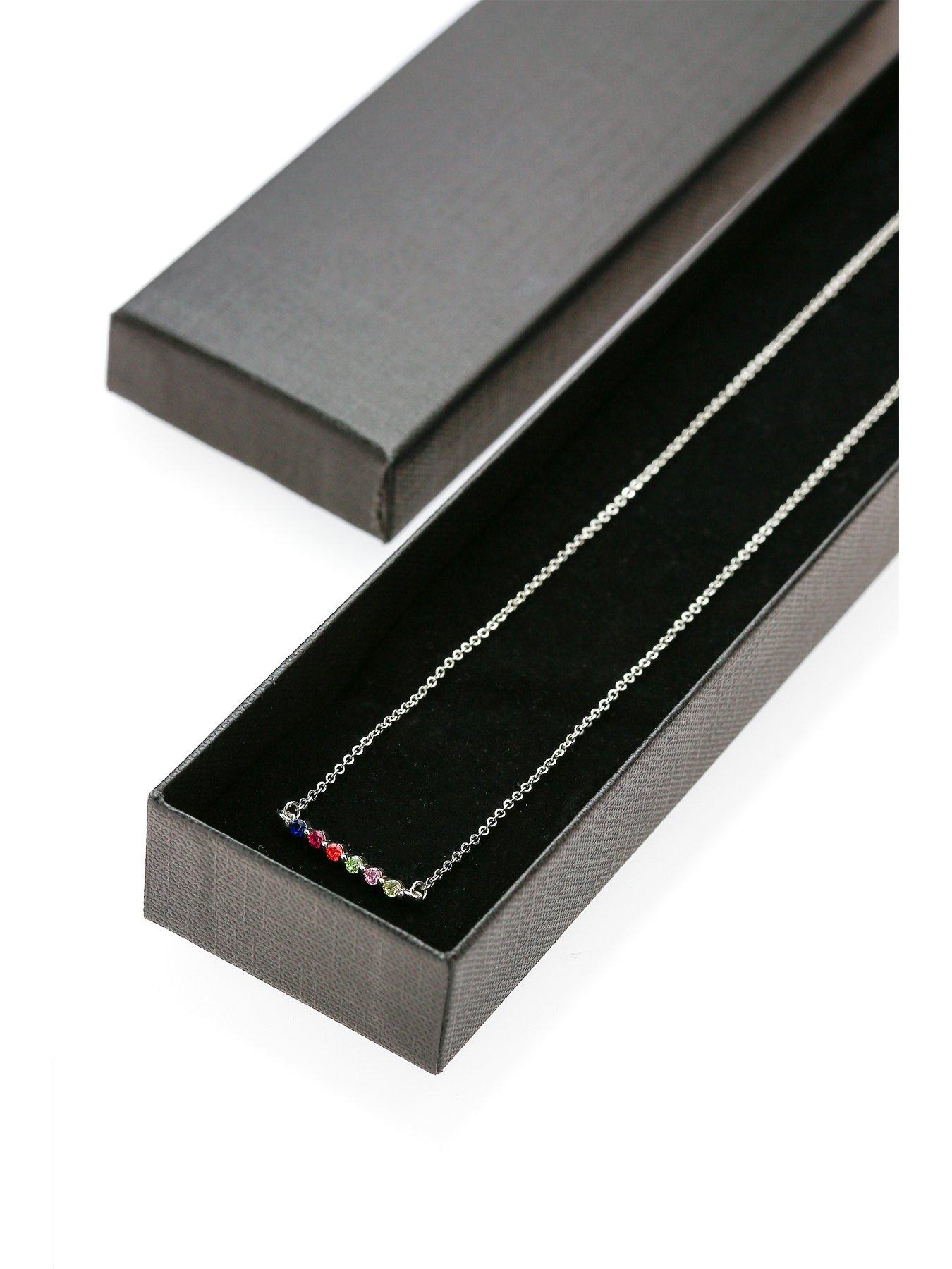 Jewellery & watches 925 Sterling Silver Rhodium Plated Silver Multi Coloured Stone Bar Necklace