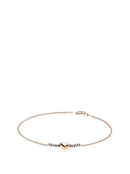 front image of love-gold-9ct-two-colour-diamond-cut-beads-and-heart-bracelet