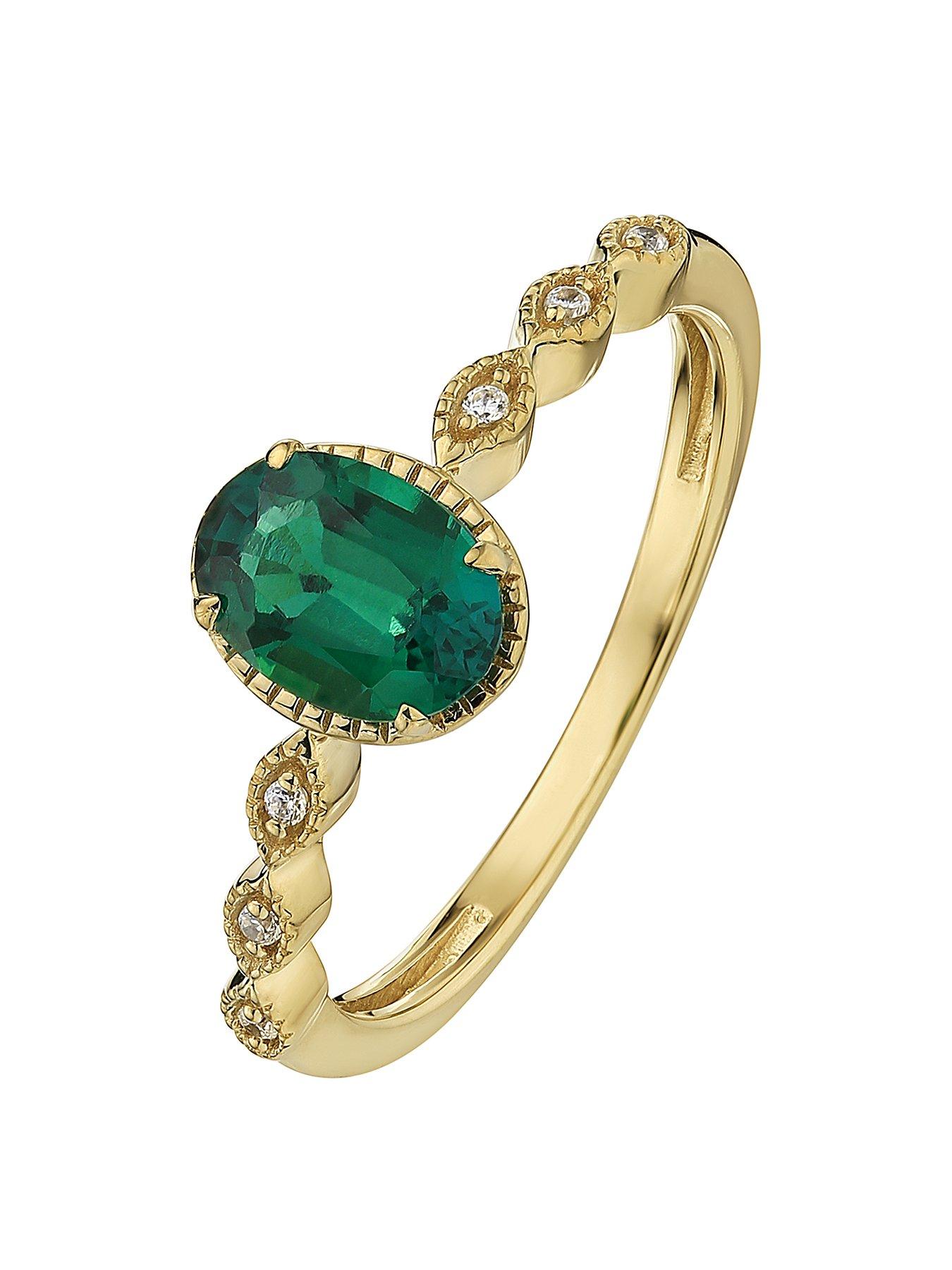  9ct Yellow Gold Created Emerald and Diamond Ring