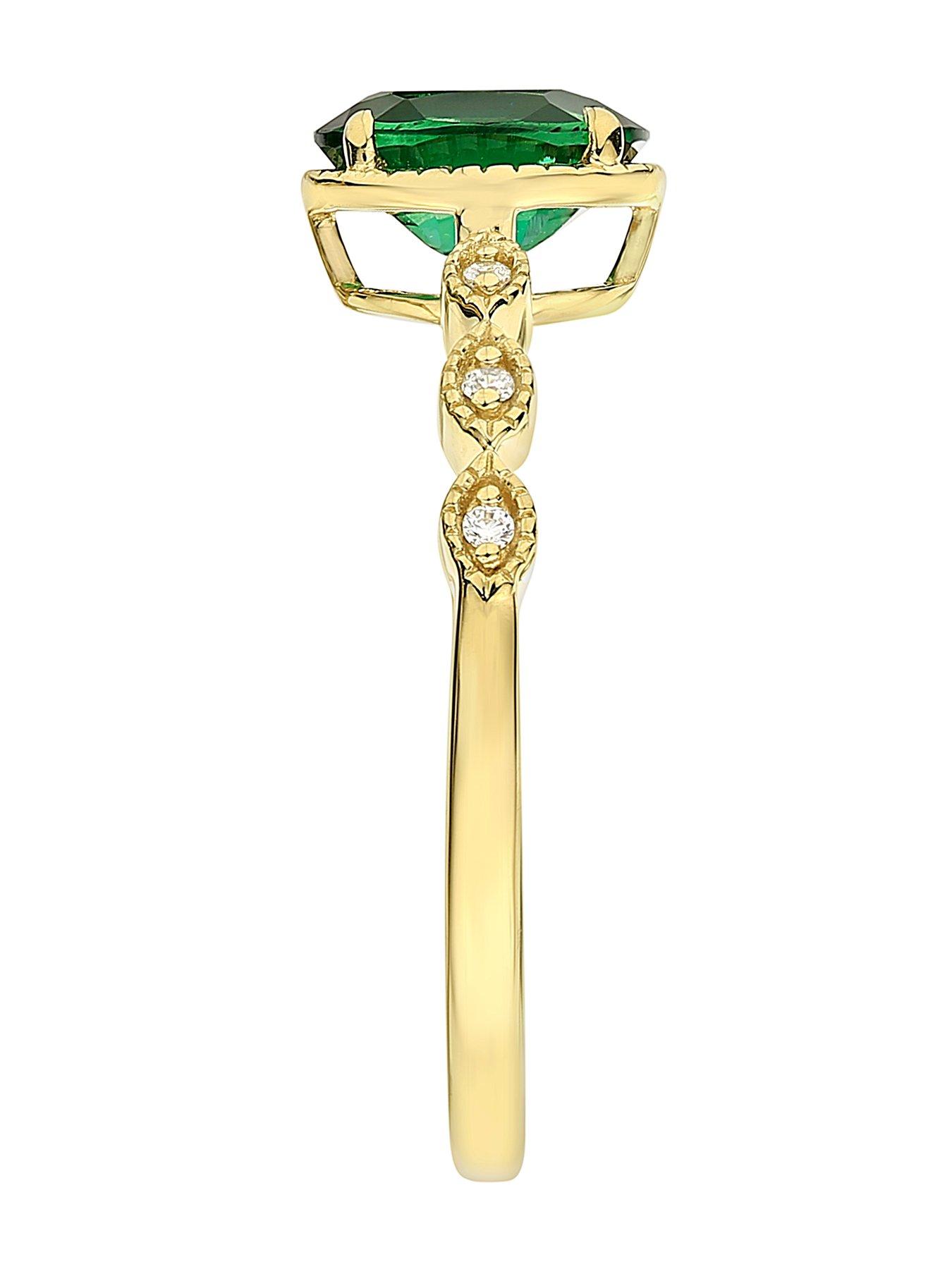 Love GEM 9ct Yellow Gold Created Emerald and Diamond Ring | Very.co.uk