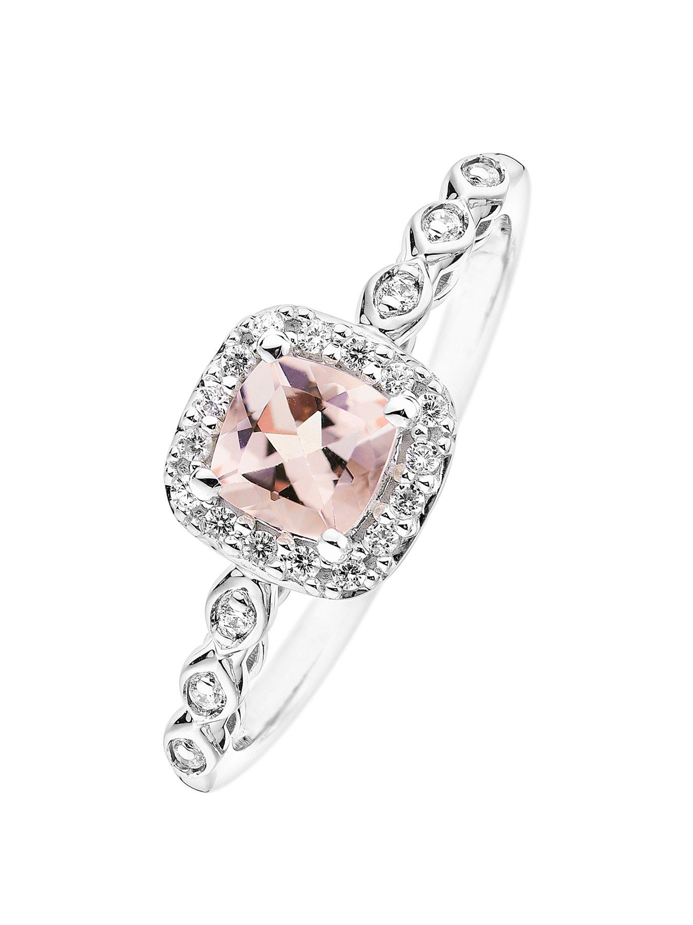 9ct White Gold Morganite and 0.10ct Diamond Ring