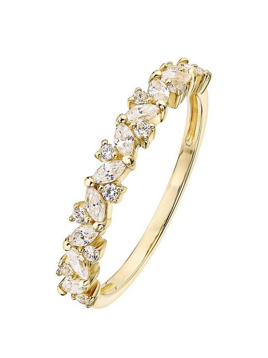 front image of love-gold-9ct-yellow-gold-white-cubic-zirconia-half-eternity-ring