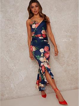 Chi Chi London Sleeveless Floral Print Maxi Dress - Navy