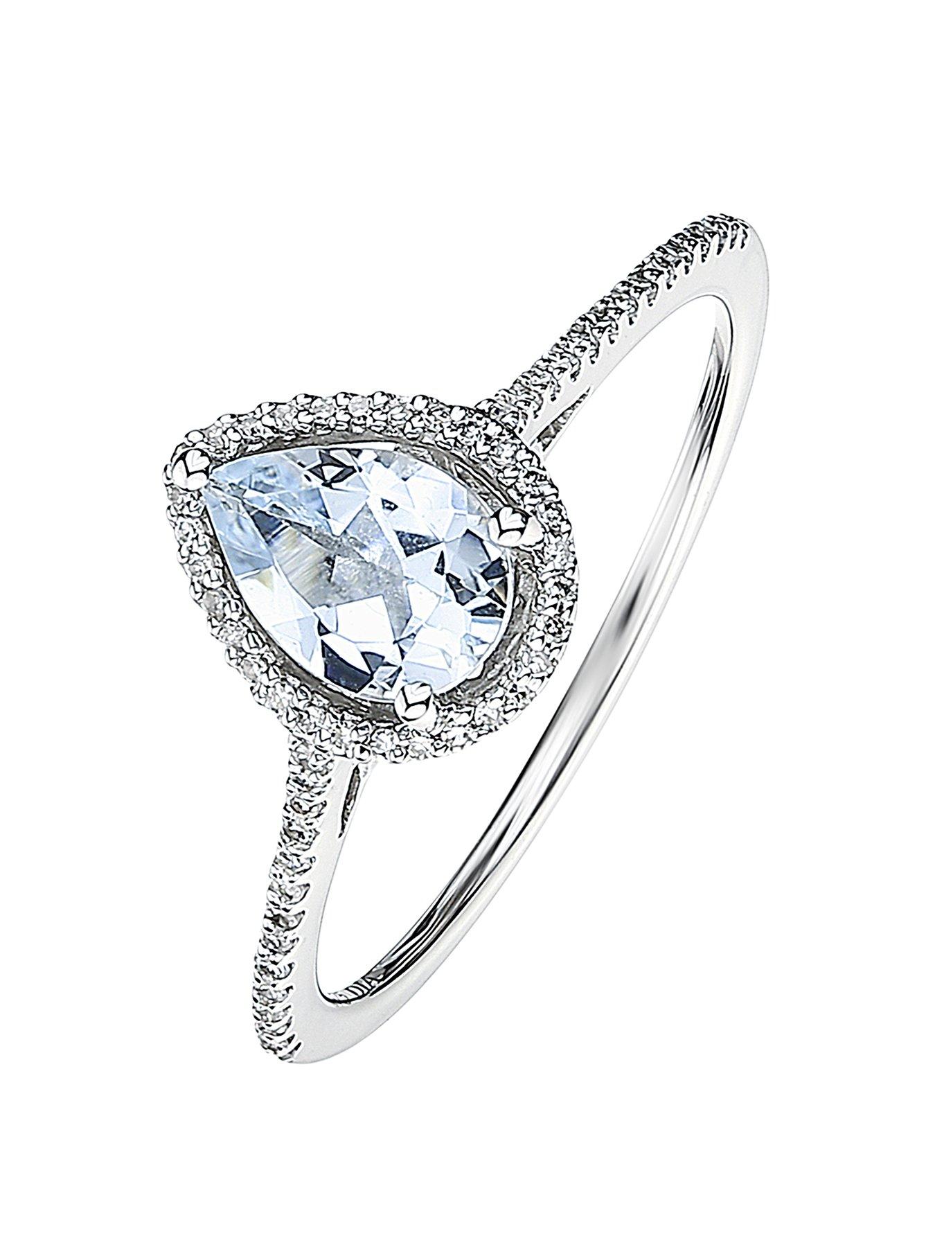 Product photograph of Love Gem 9ct White Gold Aquamarine And 0 12ct Diamond Ring from very.co.uk