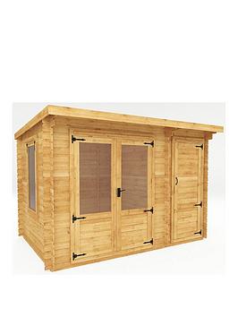 Mercia 3.5M X 2.4M Pent Log Cabin With Side Shed - 19Mm